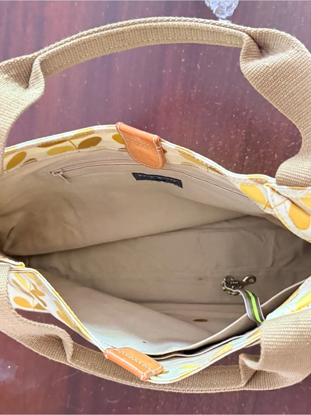 Orla Kiely Yellow and Tan Leaf-Print Hobo Bag. Shoulder bag